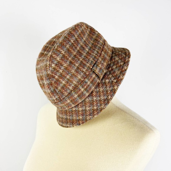 Vintage womens brown plaid wool walking hat Afonwen Woollen Mill - Picture 4 of 8